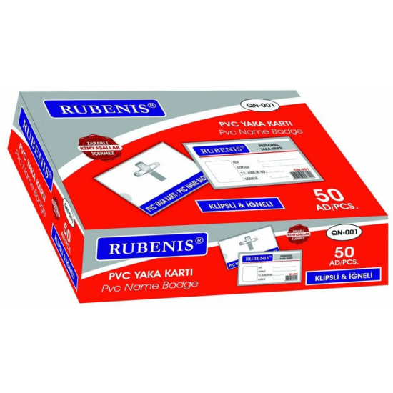 Rubenis İğneli Yaka Kartı İsimlik Şeffaf 50 li