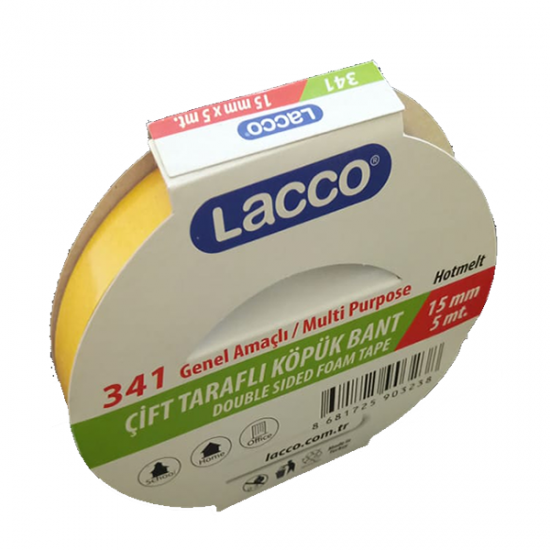 Lacco Çift Taraflı Köpük Bant   15 mm * 5 m.